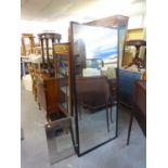 A LARGE RECTANGULAR MIRROR IN NARROW MAHOGANY FRAME (160cm x 70cm) AND A SQUARE WALL MIRROR IN