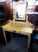 VICTORIAN PINE DRESSING TABLE, WITH SINGLE DRAWER AND MIRROR