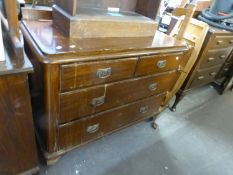 TWO VICTORIAN STAINED PINE CHESTS OF TWO SHORT AND TWO LONG DRAWERS (ONE CHANGED TO DRESSING TABLE)