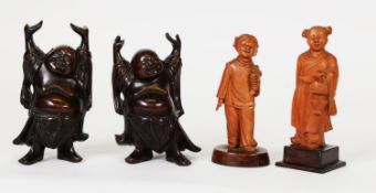 CHINESE REPUBLIC PERIOD BOXWOOD FIGURES, each as a little girl, one in gown and hair in buns