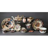 A COLLECTION OF MAINLY DERBY OR CROWN DERBY IMARI TEA AND DINNER WARES, including tea pot,