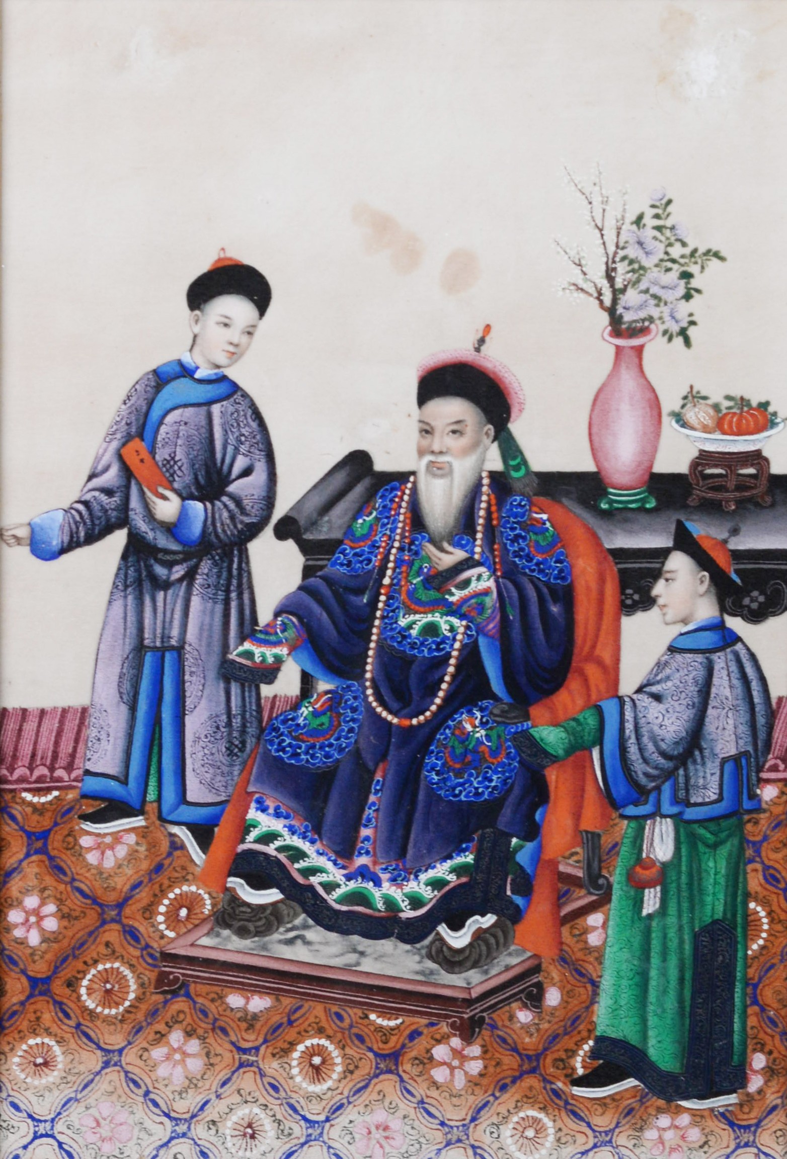 PAIR OF CHINESE QING DYNASTY GOUACHE ON RICE PAPER DRAWINGS of an EMPORER and EMPRESS each seated in