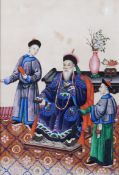 PAIR OF CHINESE QING DYNASTY GOUACHE ON RICE PAPER DRAWINGS of an EMPORER and EMPRESS each seated in