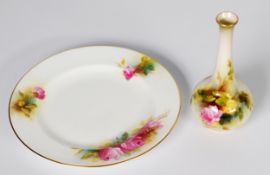 TWO PIECES OF EARLY TWENTIETH CENTURY FLORAL PAINTED ROYAL WORCESTER PORCELAIN, comprising: SMALL