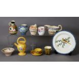 SMALLL GROUP OF CONTINENTAL AND WORLD FAIENCE WARE, including a small wet drug jar, pheasant