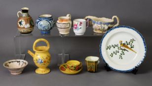 SMALLL GROUP OF CONTINENTAL AND WORLD FAIENCE WARE, including a small wet drug jar, pheasant