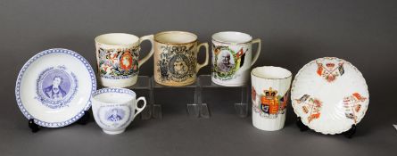 SMALL GROUP OF 19TH CENTURY AND LATER COMMEMORATIVE WARES, including a cup & saucer with William