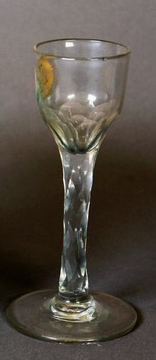 18TH CENTURY CORDIAL/WINE GLASS, of two part construction, with hexagonal faceted stem and rough