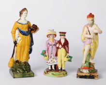 LATE 18th CENTURY STAFFORDSHIRE PEARLWARE FIGURE GROUP OF NEPTUNE, plus a SIMILAR FEMALE FIGURE with