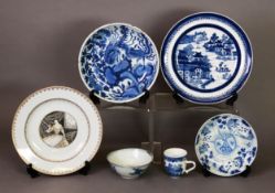 18th CENTURY AND LATER CHINESE BLUE & WHITE PORCELAIN, including a tea cup and large tea bowl, a