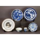 18th CENTURY AND LATER CHINESE BLUE & WHITE PORCELAIN, including a tea cup and large tea bowl, a