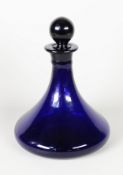 BRISTOL BLUE GLASS SHIP'S DECANTER AND STOPPER, 25cm high