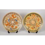 TWO MEDIUM SIZED ART DECO CERAMIC TUBE LINED CHARGERS BY CHARLOTTE RHEAD FOR CROWN DUCAL, both in