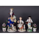 19TH CENTURY SAMSON FIGURE GROUP AS A LADY WITH ONE ARM GATHERING FLOWERS, together with a small