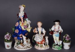 19TH CENTURY SAMSON FIGURE GROUP AS A LADY WITH ONE ARM GATHERING FLOWERS, together with a small