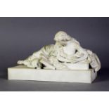 HEAVY LATE 19th CENTURY PORCELAIN FIGURE OF A SEMI-DRAPED YOUNG WOMAN IN CLASSICAL ROBES,