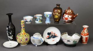 COLLECTION OF MAINLY DAMAGED ORIENTAL ITEMS, including porcelain vases, plates, and tea pot; also