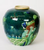 EARLY 19TH CENTURY CHINESE PORCELAIN GINGER JAR, polychrome relief decoration in the form of