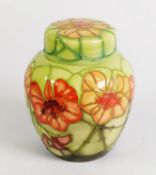 WALTER MOORCROFT ‘COLLECTORS CLUB’ NASTURTIUM PATTERN TUBE LINED POTTERY GINGER JAR AND COVER, of