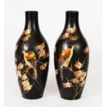 PAIR OF BRETBY BOTTLE, decorated with bird foliate design heightened in gilt, impressed mark to