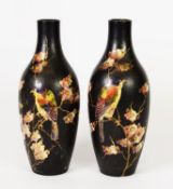 PAIR OF BRETBY BOTTLE, decorated with bird foliate design heightened in gilt, impressed mark to