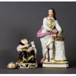 BLOOR DERBY FIGURE GROUP OF A WOMAN FEEDING A CAT WITH A SPOON, c.1820, plus a larger Bloor Derby