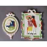 TWO PRATTWARE PLAQUES C.1790-1820, including one of a lady and gentleman in 18th century dress,