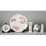 FIVE PIECES OF ROYAL WORCESTER PORCELAIN, comprising: WHITE GLAZED BAMBOO PATTERN RECEIVER, 4” (10.