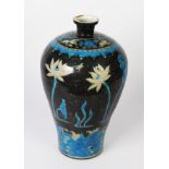 ORIENTAL LARGE POTTERY OVULAR VASE, surmounted by a small flared neck with tube lined decoration
