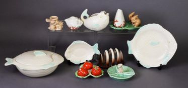 MID-20TH CENTURY SHORTER & SON LTD. DINNER WARE, modelled in the likeness of a fish, shell cruet,