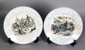 PAIR OF NINETEENTH CENTURY FRENCH POTTERY ‘NAPOLEON’ PLATES, from a series, each black printed