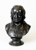 A WEDGWOOD BLACK BASALT BUST OF JOHN MILTON, marked Milton and Wedgwood verso and with Wedgwood -