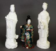 Japanese porcelain figure of a Geisha, in dancing pose, 7 ½” (19 cm) H (one hand restored) and two