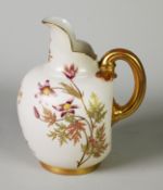 LATE VICTORIAN ROYAL WORCESTER BLUSH GROUND PORCELAIN JUG, of footed form with flattened back, cut