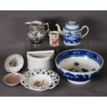 A COLLECTION OF 19TH CENTURY PEARLWARE, including punchbowl c.1800, a similar period cake basket,