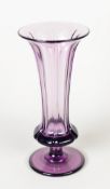 MID-CENTURY MODERN MOSER STYLE AMETHYST NEODYMIUM GLASS VASE tapering and panelled with knop on