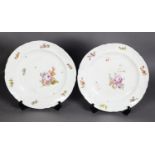 PAIR OF NINETEENTH CENTURY VIENNA PORCELAIN PLATES, each with floral painted centre within a