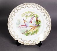 TWENTIETH CENTURY ‘VIENNA’ PORCELAIN CABINET PLATE, printed and painted with an exotic bird,