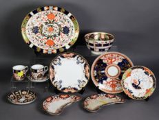 3 EARLY 19th CENTURY ENGLISH JAPAN DECORATED PORCELAIN, viz a saucer dish, slop bowl and a small