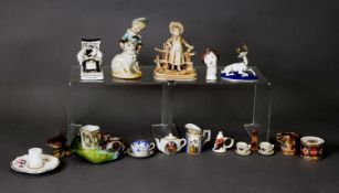 SMALL GROUP OF 19TH CENTURY AND LATER ORNAMENTS, including Austrian porcelain sepia figure of a girl