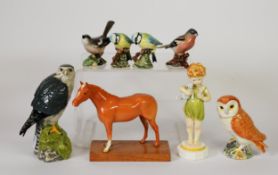 COLLECTION OF MAINLY BESWICK, including palomino horse, barn owl 2026, a pair of tits, a