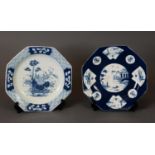 TWO MID-18TH CENTURY BOW SOFT PASTE PORCELAIN CABINET PLATES, one in the fisherman pattern with