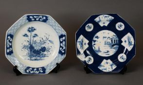 TWO MID-18TH CENTURY BOW SOFT PASTE PORCELAIN CABINET PLATES, one in the fisherman pattern with