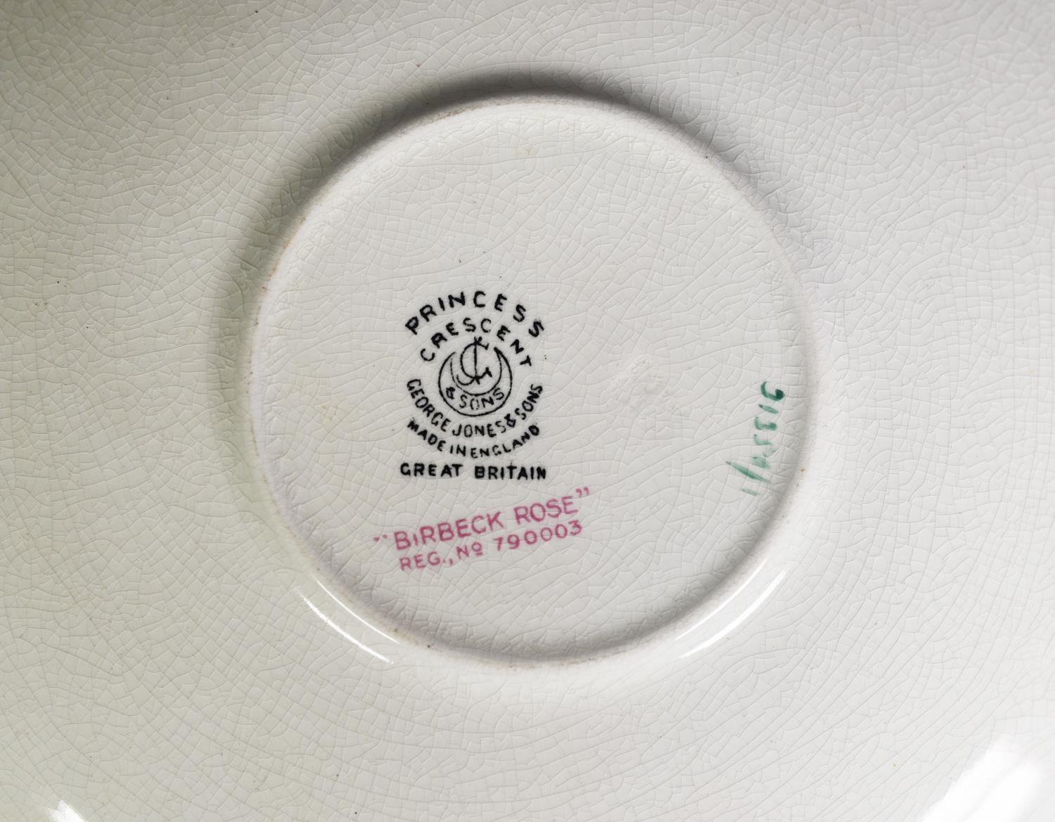 EARLY 20th CENTURY GEORGE JONES & SONS, PRINCESS CRESCENT POTTERY - BIRBECK ROSE PATTERN ROUNDED- - Image 2 of 2