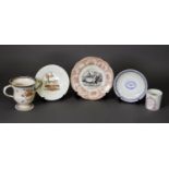 A SMALL GROUP OF 19TH CENTURY COMMEMORATIVE AND TRANSFER PRINTED ITEMS, including a loving cup