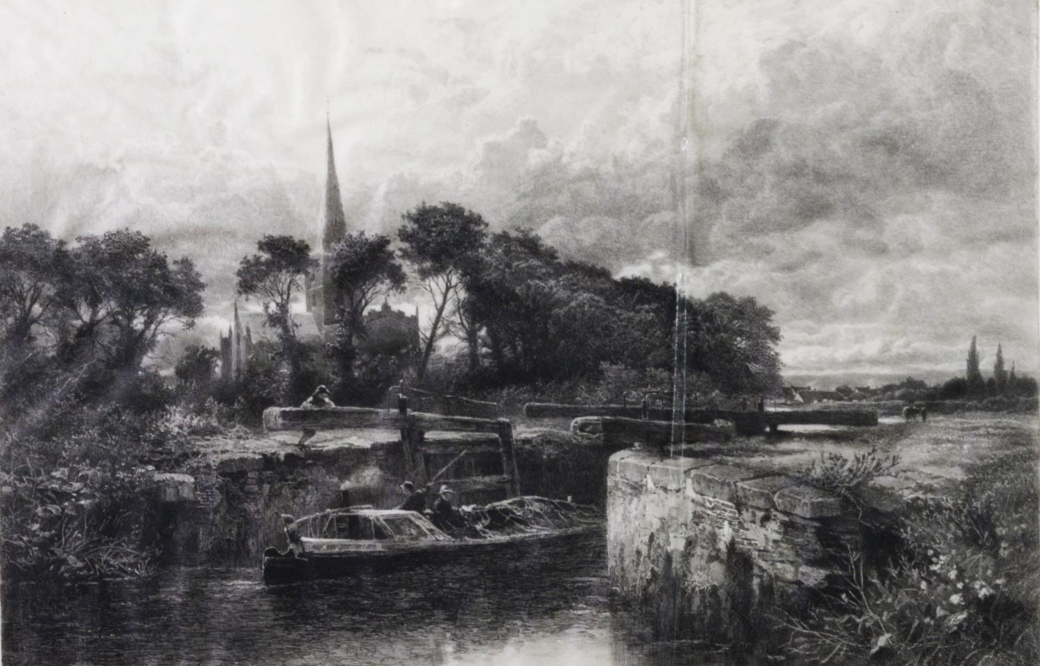 BENJAMIN WILLIAMS LEADER BY CHARLES COUSEN? LATE NINETEENTH CENTURY ENGRAVING Canal lock scene