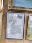 19TH CENTURY FRAMED MAP OF LANCASHIRE AND A PASTEL DRAWING OF FARM BUILDINGS, INITIALLED JC (2)