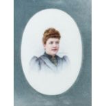 A LATE 19TH CENTURY GERMAN PORCELAIN PLAQUE BY ANNE NICOLE VOULLEMIER, depicting a governess, signed