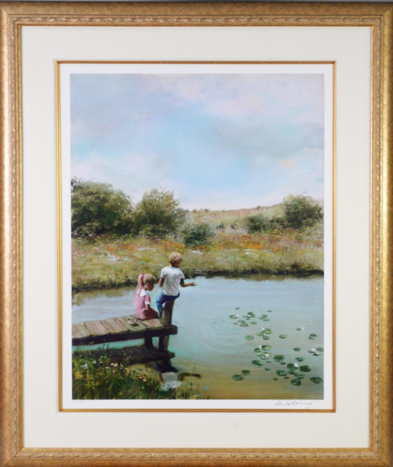 W.R.MAKINSON ARTIST SIGNED LIMITED EDITION COLOUR PRINT Cattle at water (357/500) no certificate - Image 3 of 4