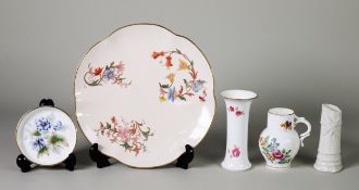 FIVE PIECES OF ROYAL WORCESTER PORCELAIN, comprising: WHITE GLAZED BAMBOO PATTERN RECEIVER, 4” (10.